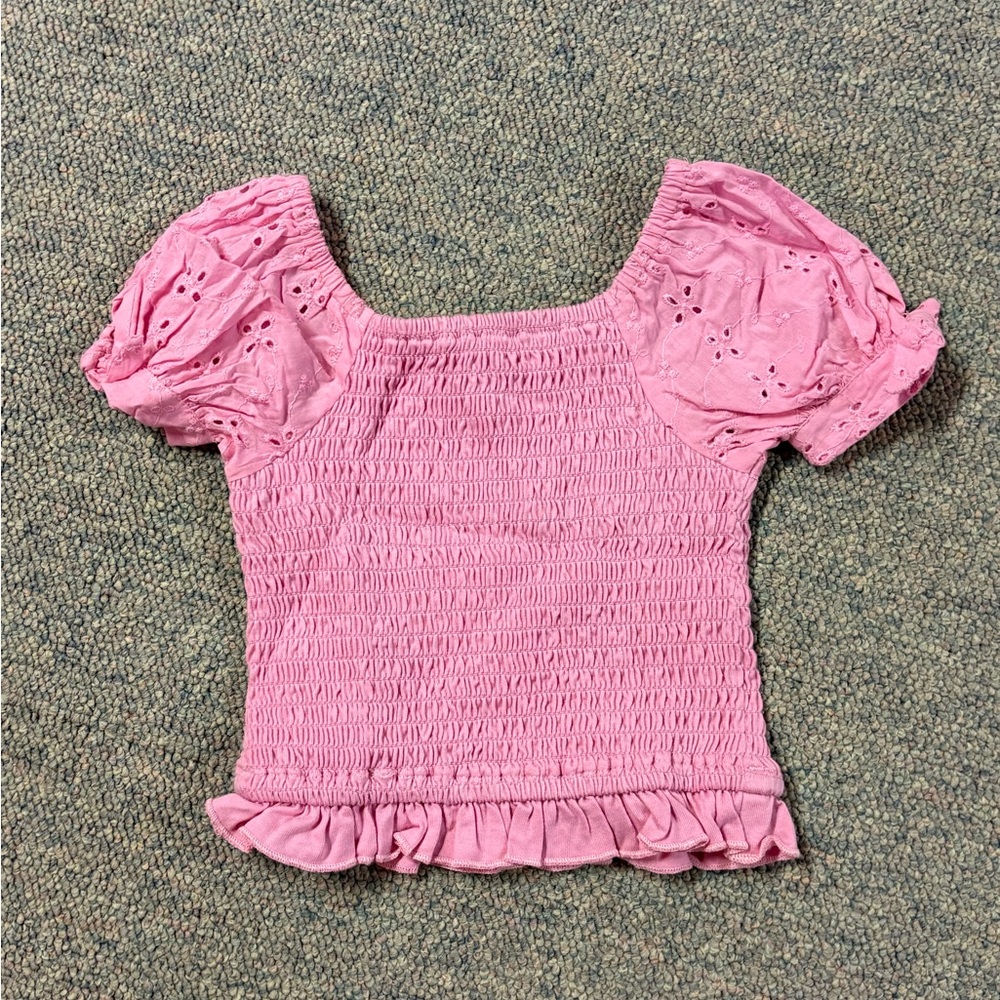 Rare Editions Pink Eyelet Puff Sleeve Blouse